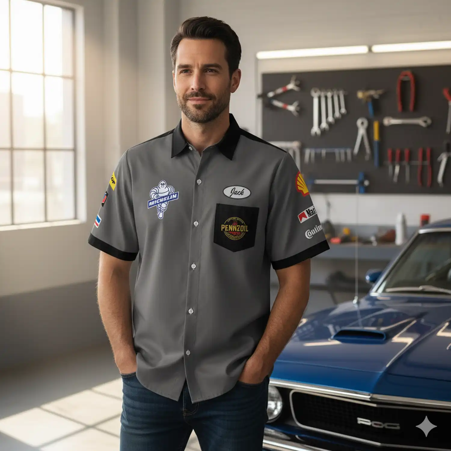 Garage Vintage Personalized Old Style Button Shirt Mechanic Work Style Lightweight alternate view