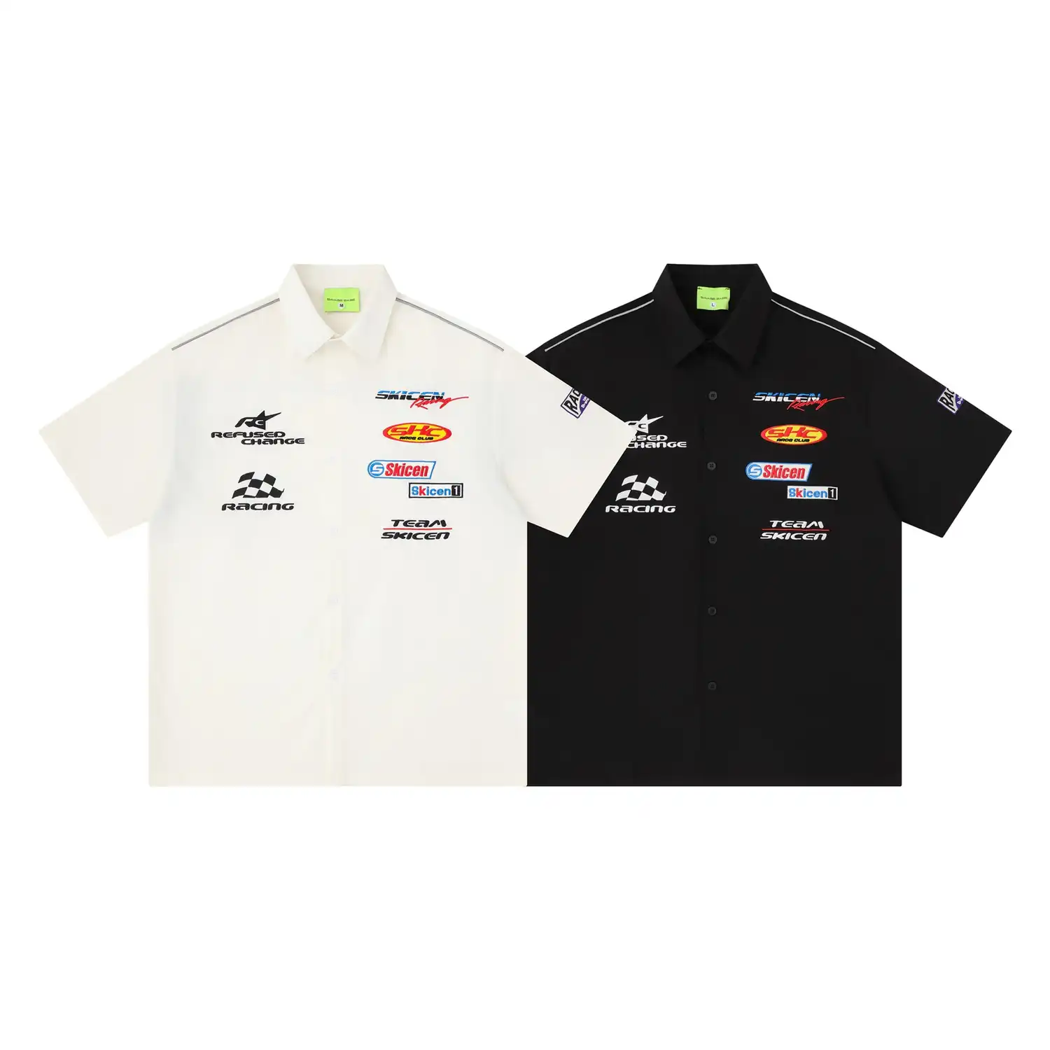 Racing Multi-Label Embroidered Short Sleeve Shirt – Loose Fit Letter Print Casual Top for Men alternate view