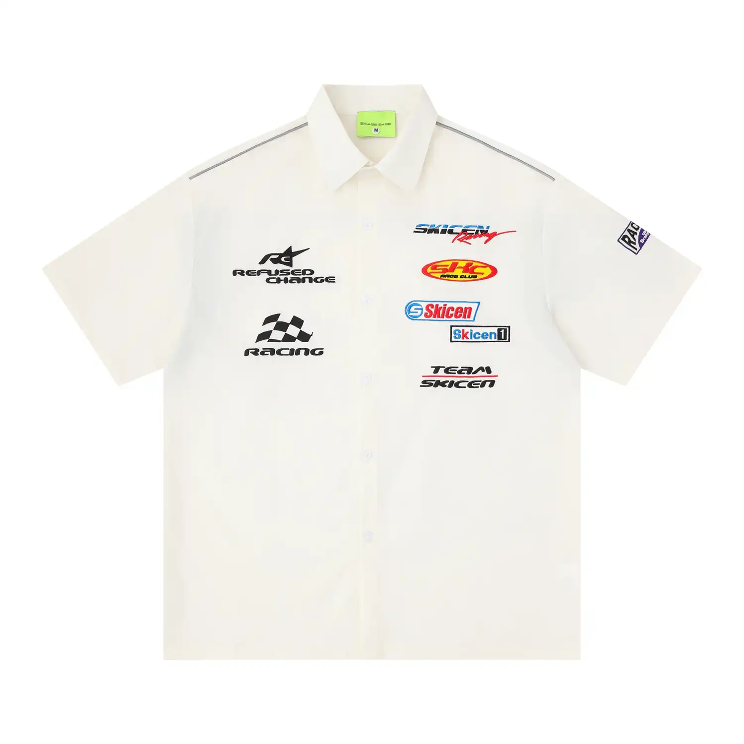 Racing Multi-Label Embroidered Short Sleeve Shirt – Loose Fit Letter Print Casual Top for Men gallery 2