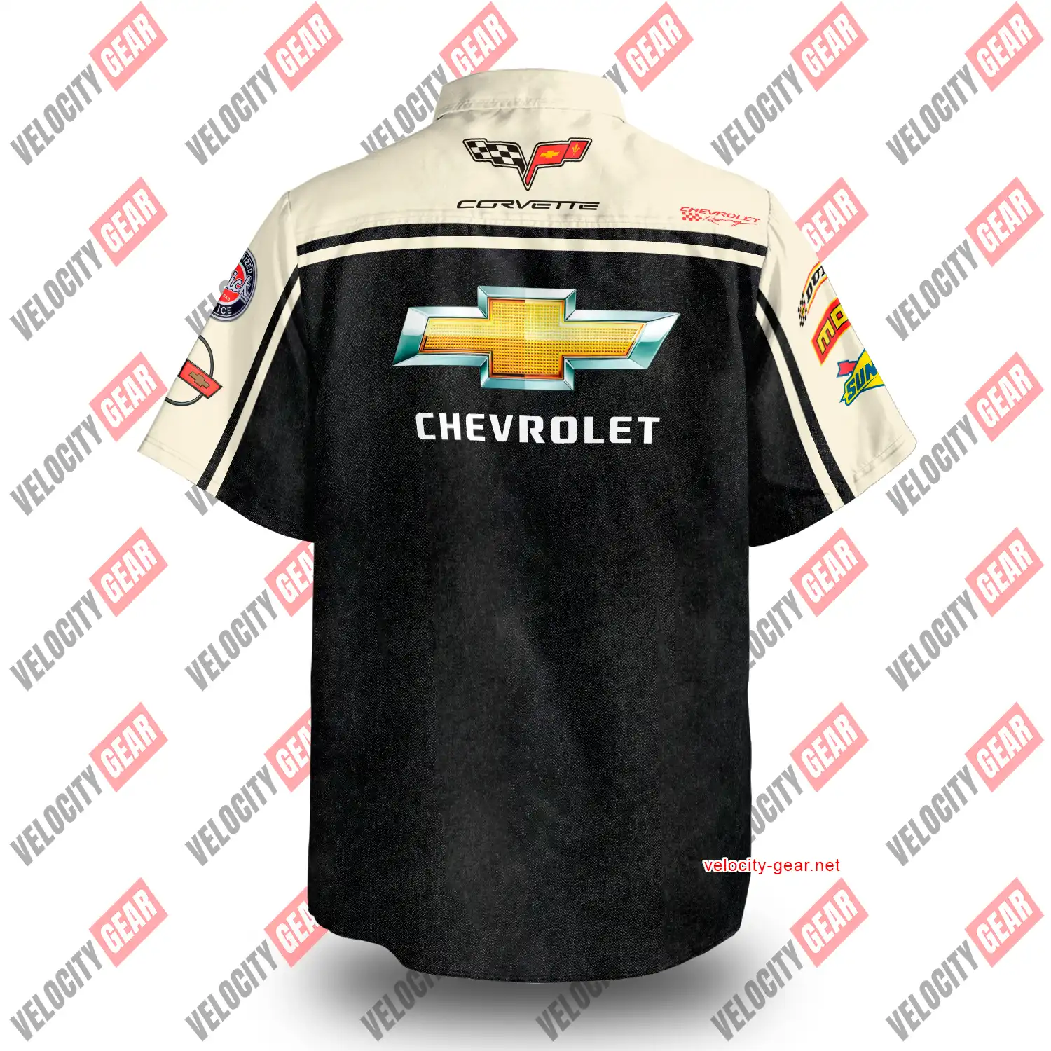 Chevy Mechanic Style Shirt – Creme & Grey Denim Simulation Pit Crew Button Down gallery 1