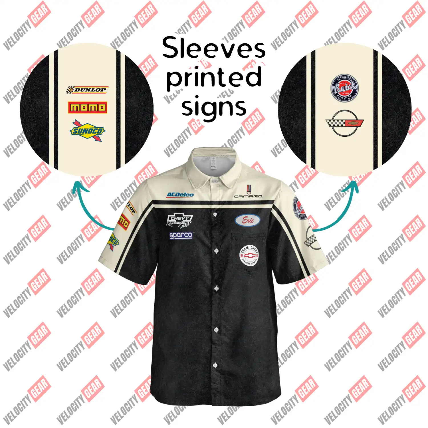 Chevy Mechanic Style Shirt – Creme & Grey Denim Simulation Pit Crew Button Down gallery 5