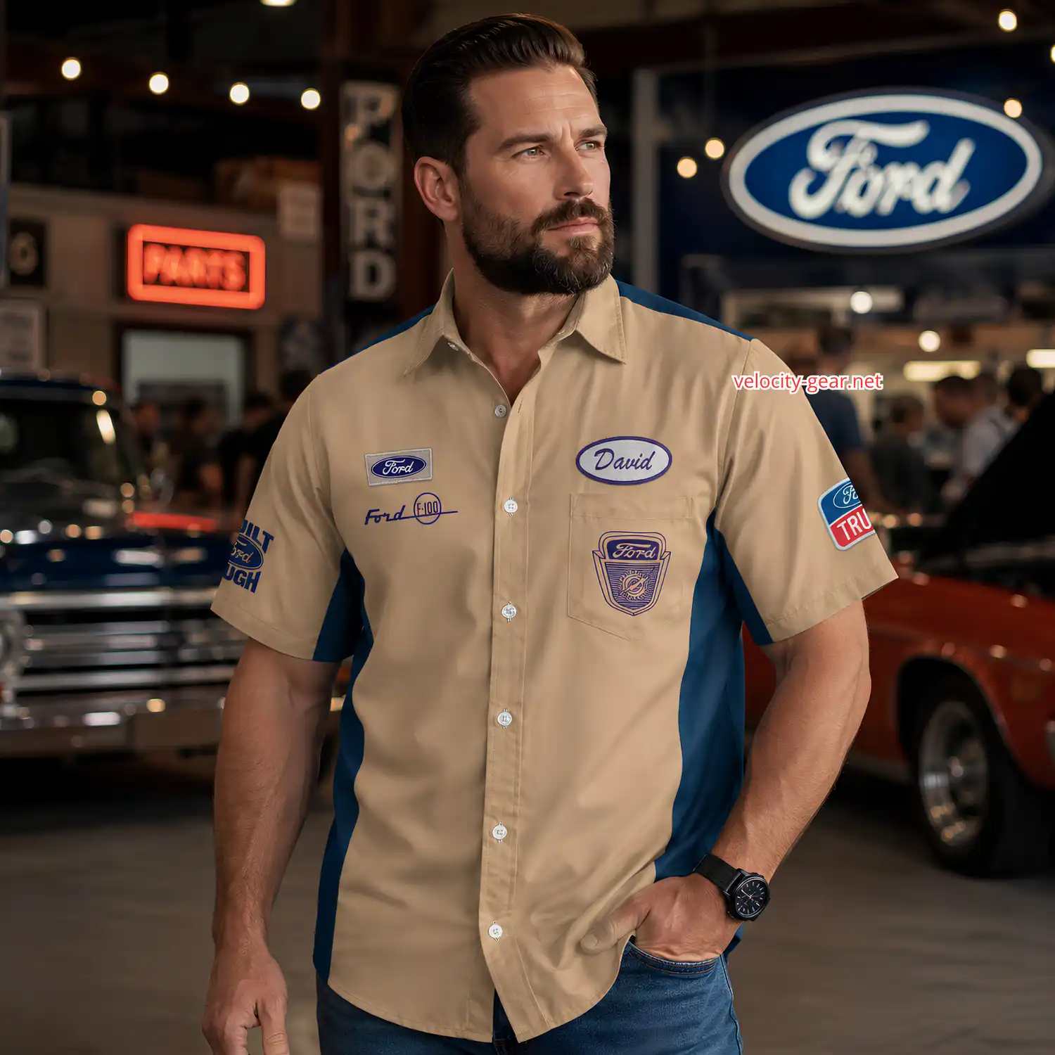 F-100 Ford Vintage Old Style Button Shirt Mechanic Work Style Lightweight alternate view