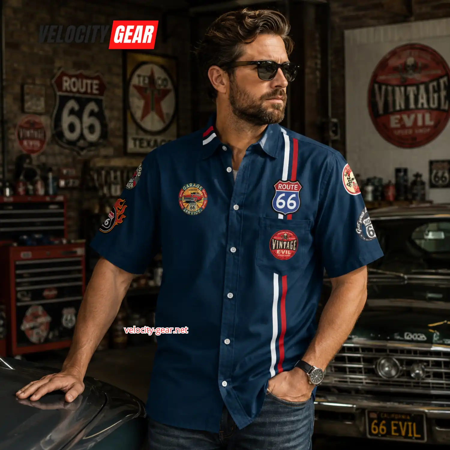 Route 66 Vintage Mechanic Shirt - Retro Road Trip Style alternate view