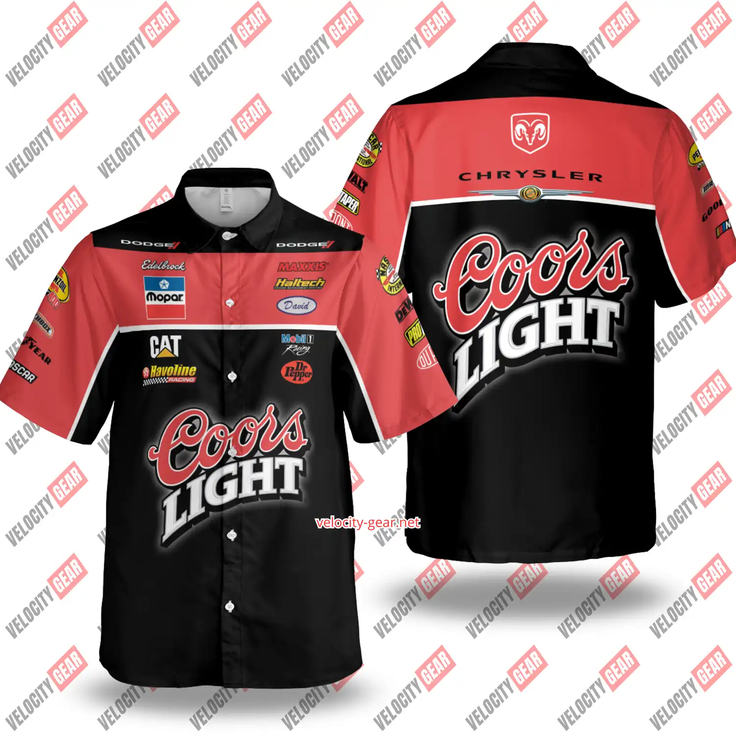 Custom Chrysler Racing Pit Crew Shirt – Coors Light Sponsor – Black & Red Button Down gallery 4