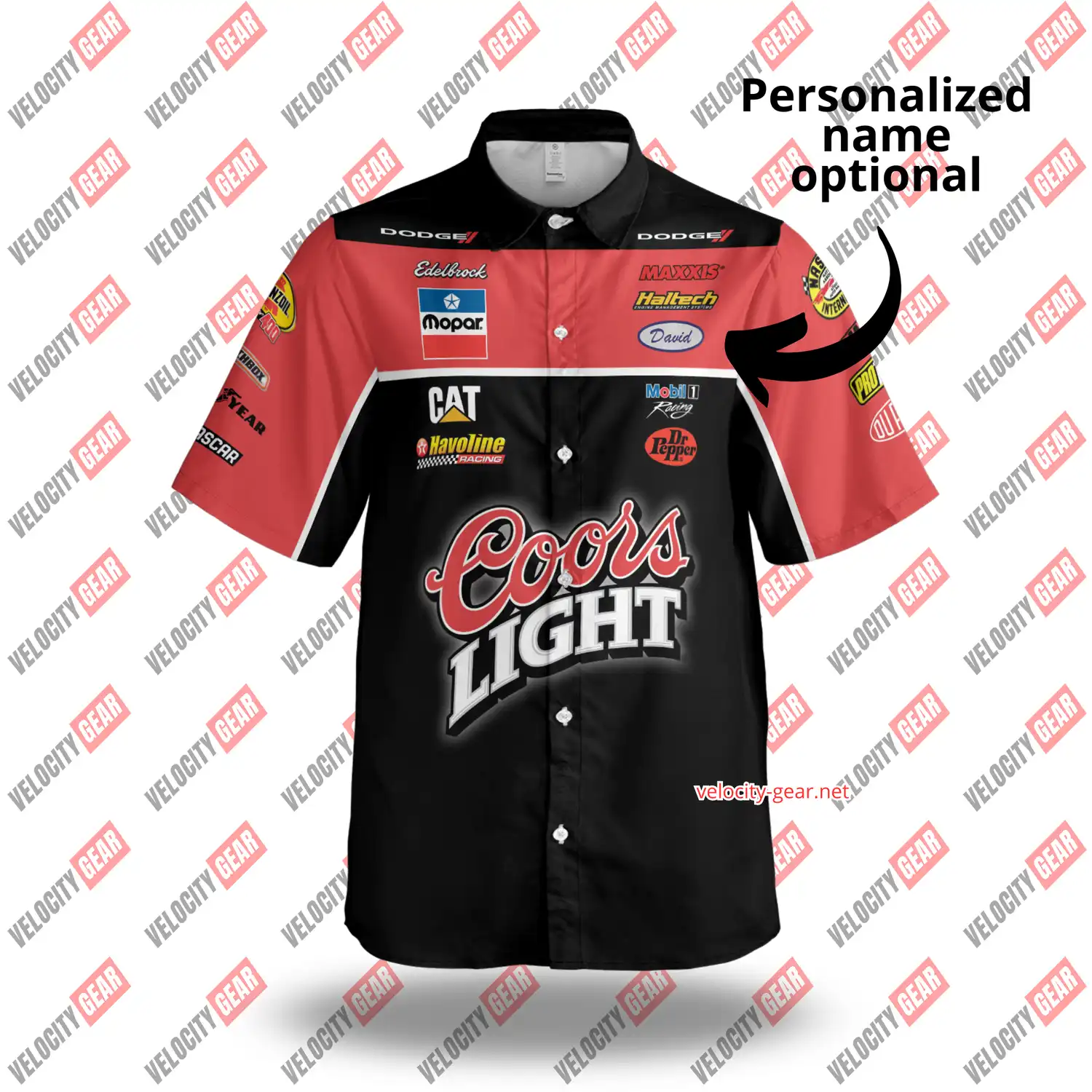 Custom Chrysler Racing Pit Crew Shirt – Coors Light Sponsor – Black & Red Button Down gallery 2