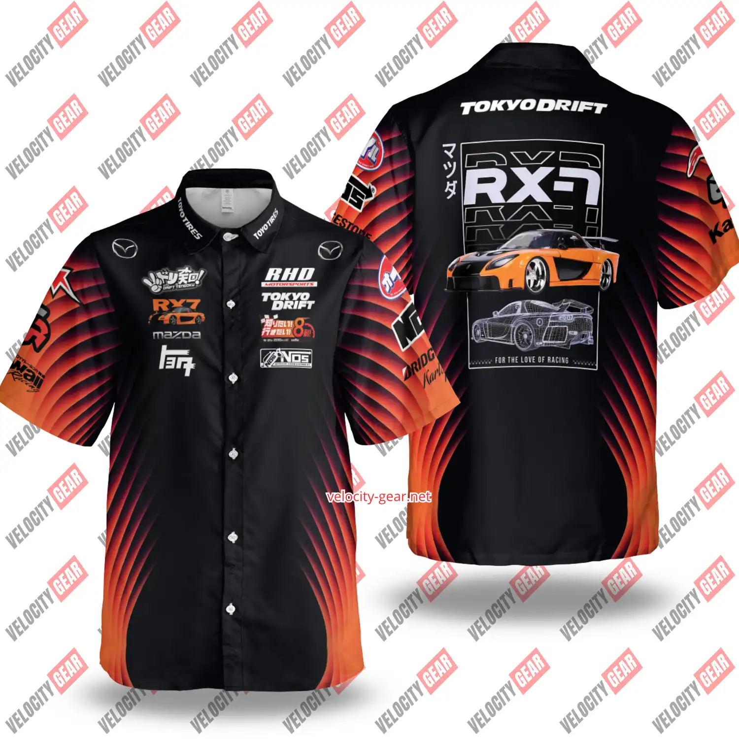 VeilSide Mazda RX-7 Tokyo Drift Inspired Button Shirt – Short Sleeve Pocket Top gallery 3