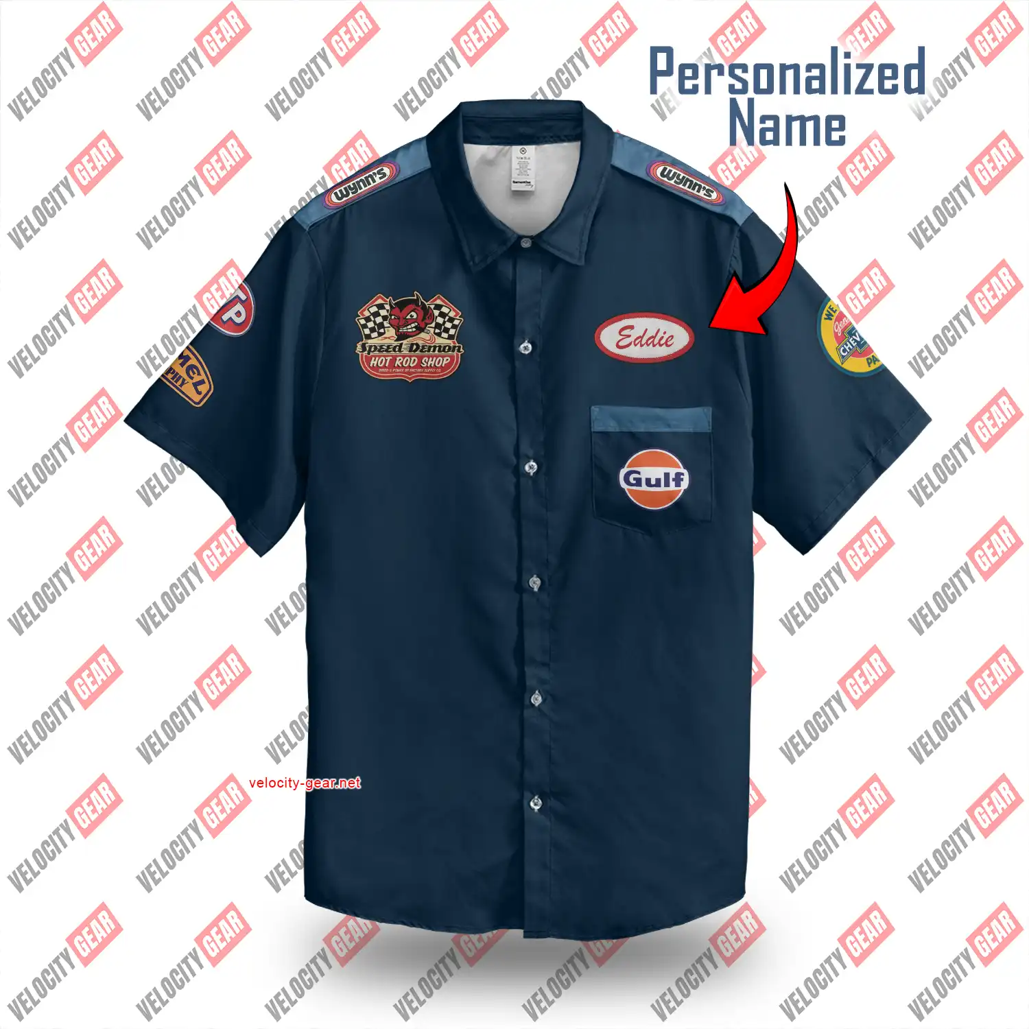 Vintage Garage Mechanic Style Shoulder Patch Blue Button Down Shirt gallery 2