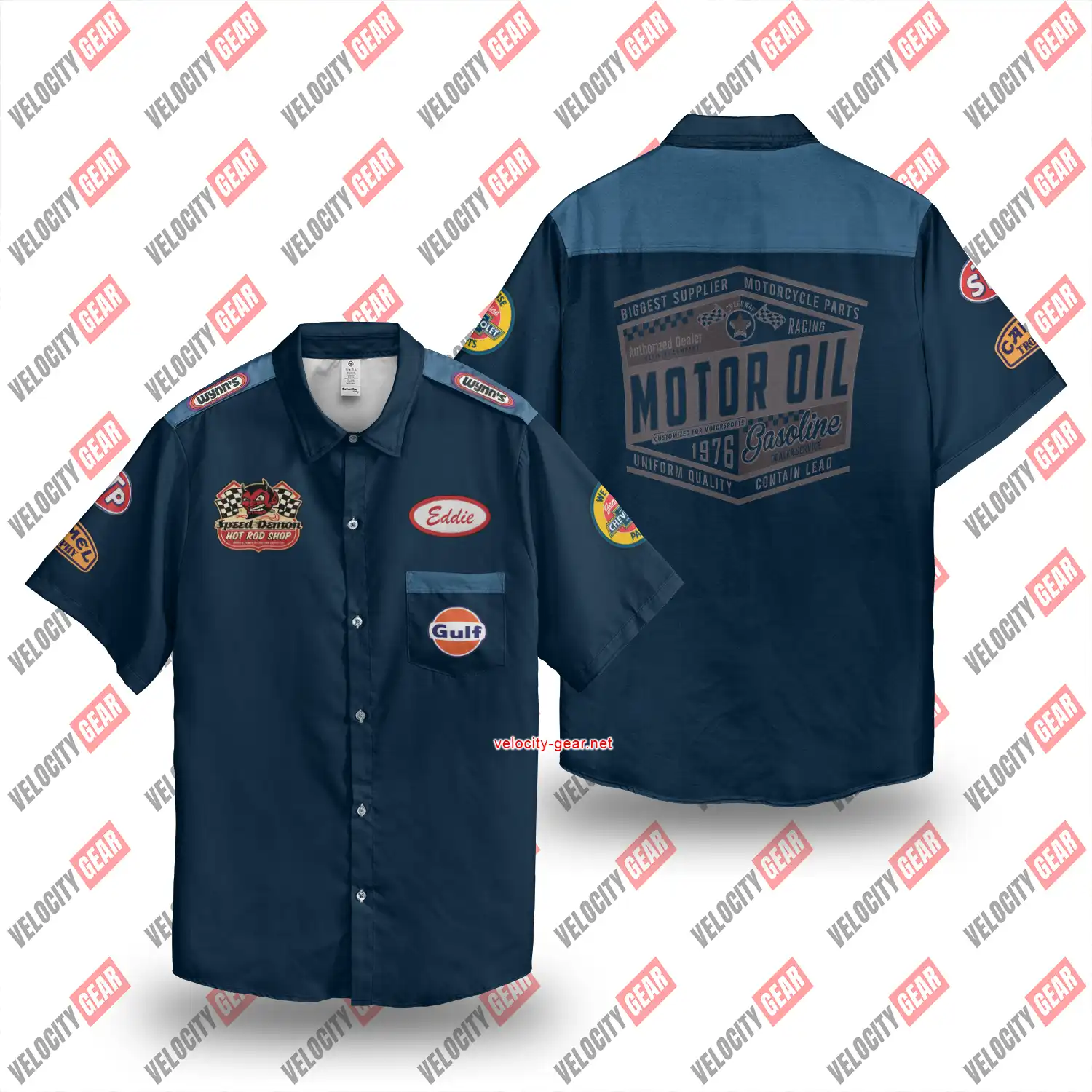 Vintage Garage Mechanic Style Shoulder Patch Blue Button Down Shirt gallery 4