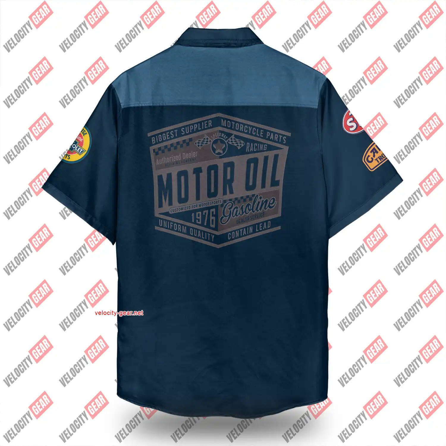 Vintage Garage Mechanic Style Shoulder Patch Blue Button Down Shirt gallery 1