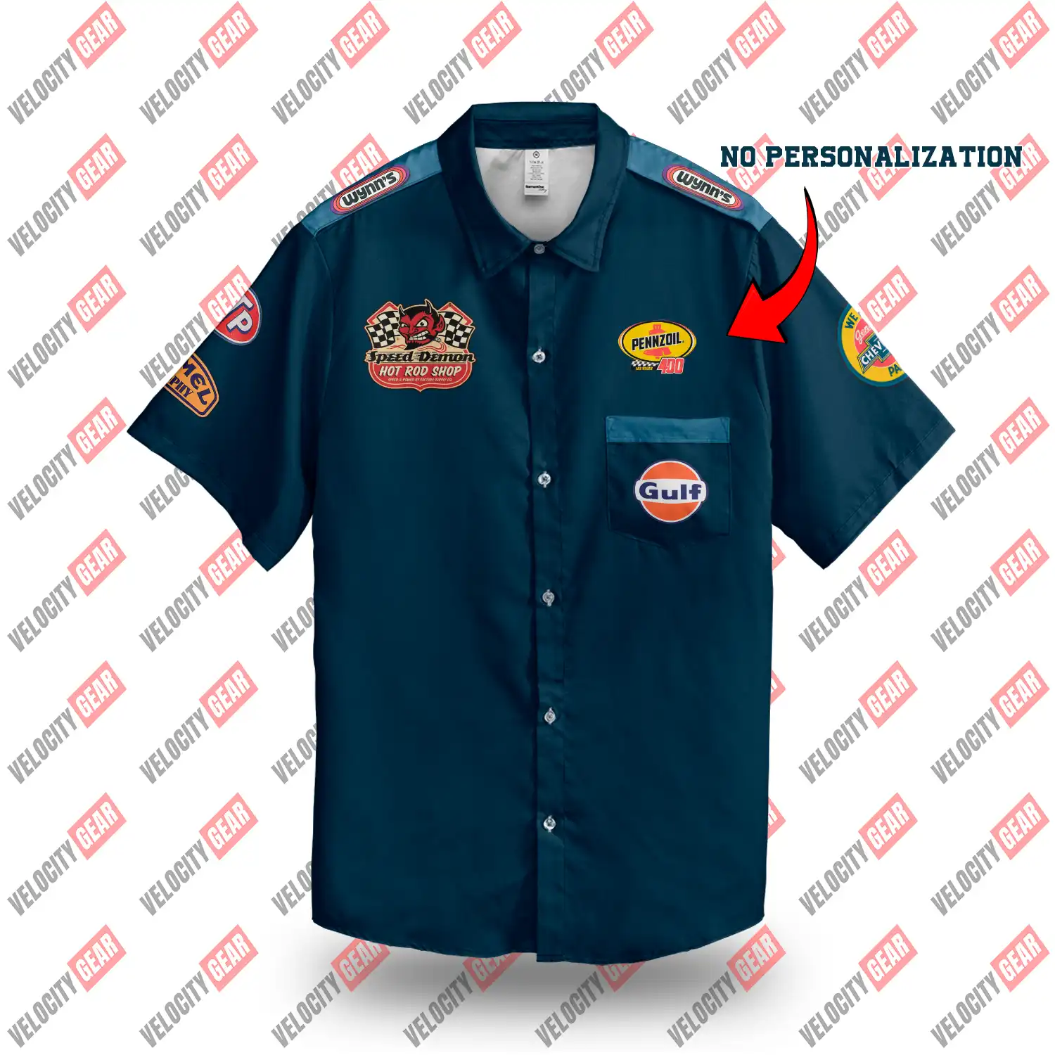 Vintage Garage Mechanic Style Shoulder Patch Blue Button Down Shirt gallery 3
