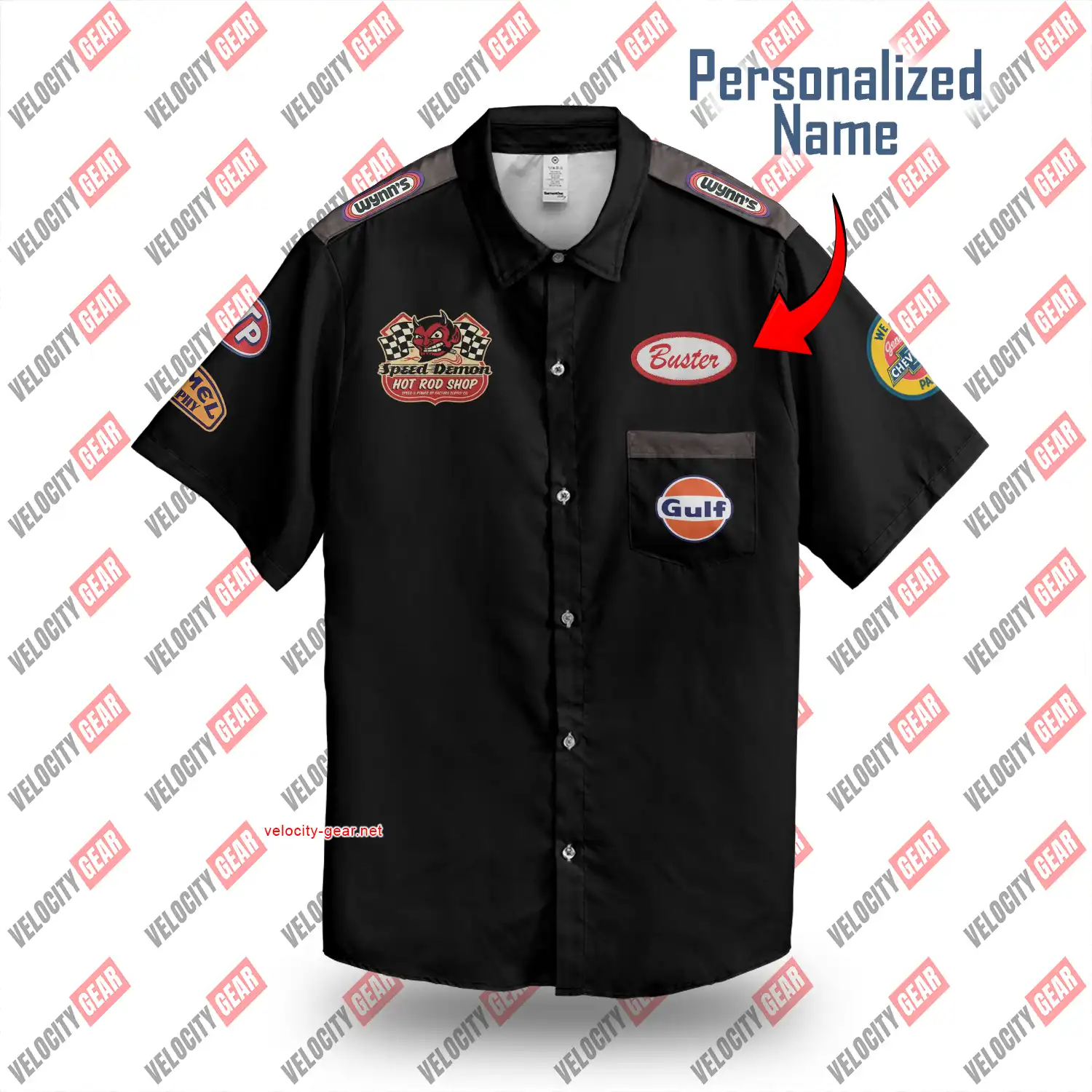 Mechanic Style Vintage Garage Black Button-Down Printed Shirt gallery 2