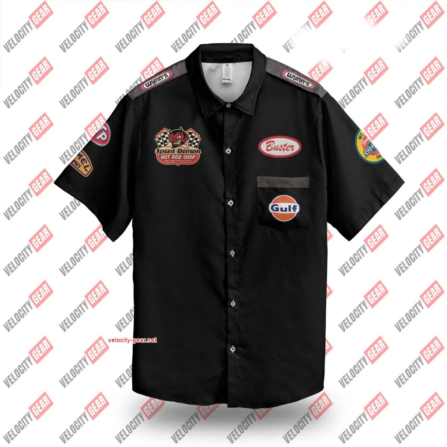 Mechanic Style Vintage Garage Black Button-Down Printed Shirt alternate view
