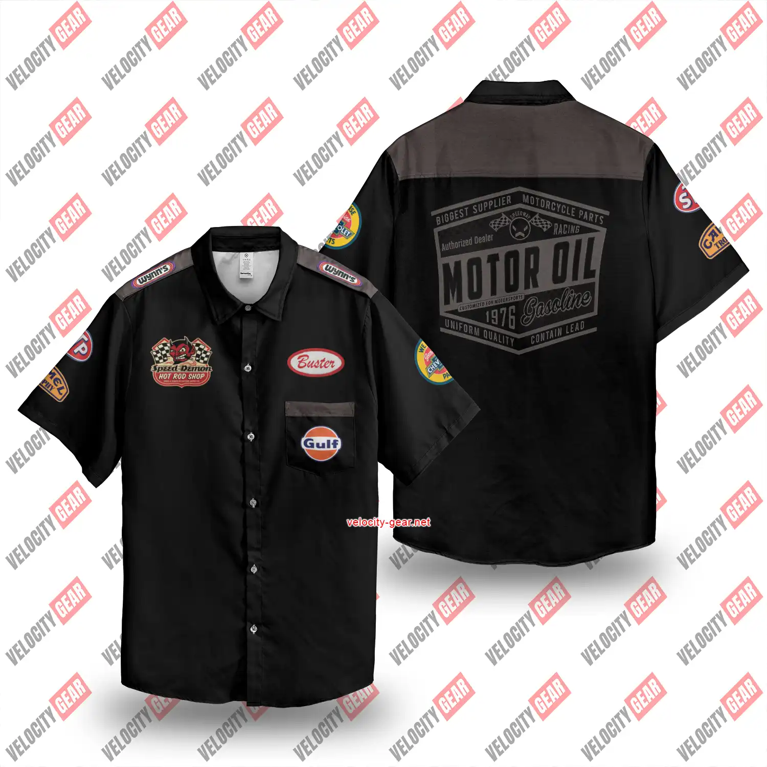 Mechanic Style Vintage Garage Black Button-Down Printed Shirt gallery 3