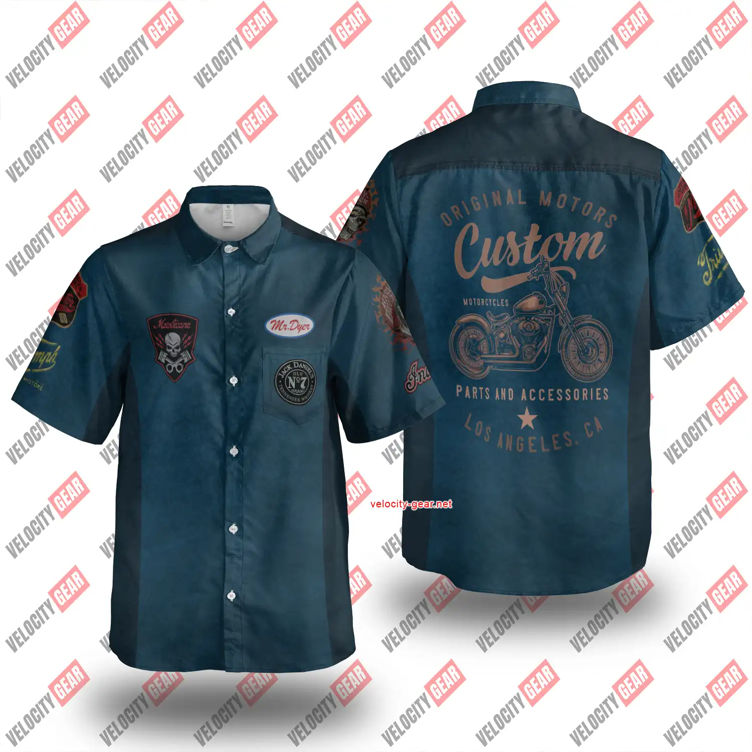 Vintage Motorcycle Style Dirt Denim Simulation Button Shirt gallery 3