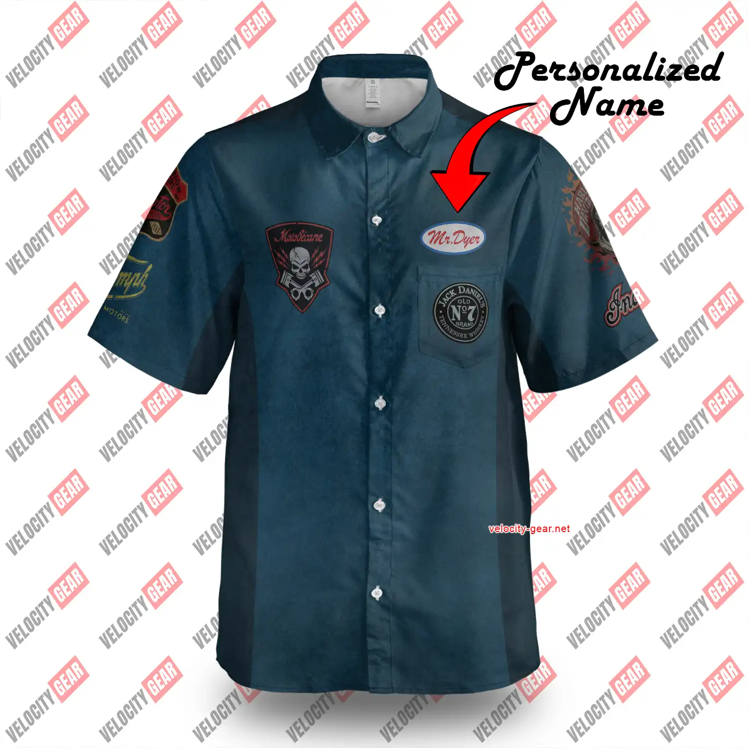 Vintage Motorcycle Style Dirt Denim Simulation Button Shirt gallery 2