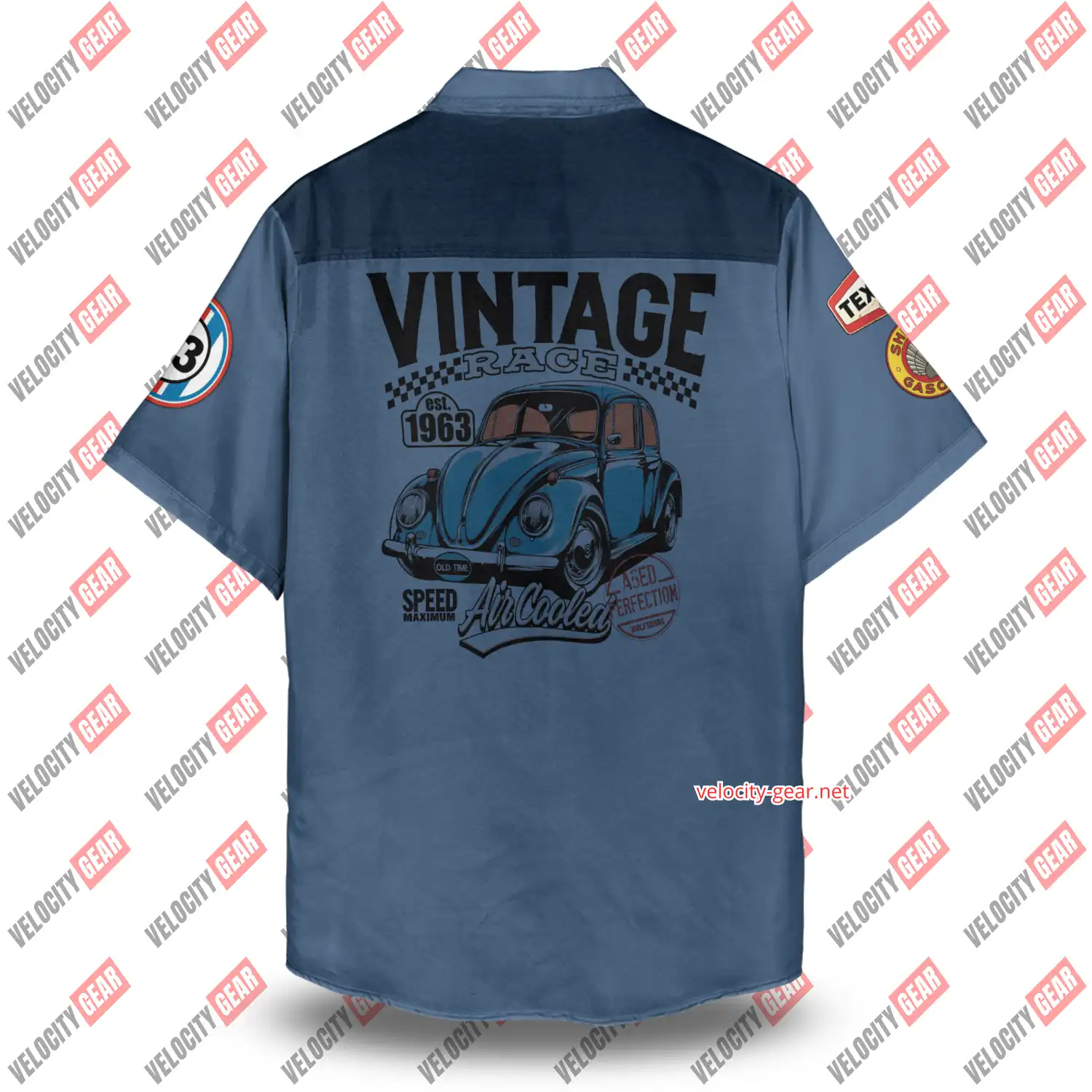 Personalized Light Blue vintage style mechanic button down Shoulder Patch Printed shirt gallery 3