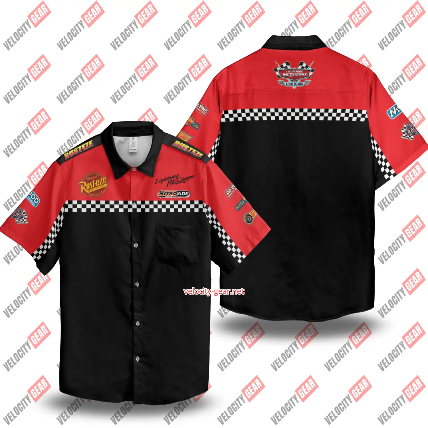 Rust-Eze Lightning Mcqueen pit crew inspired button-down lightweight shirt gallery 3