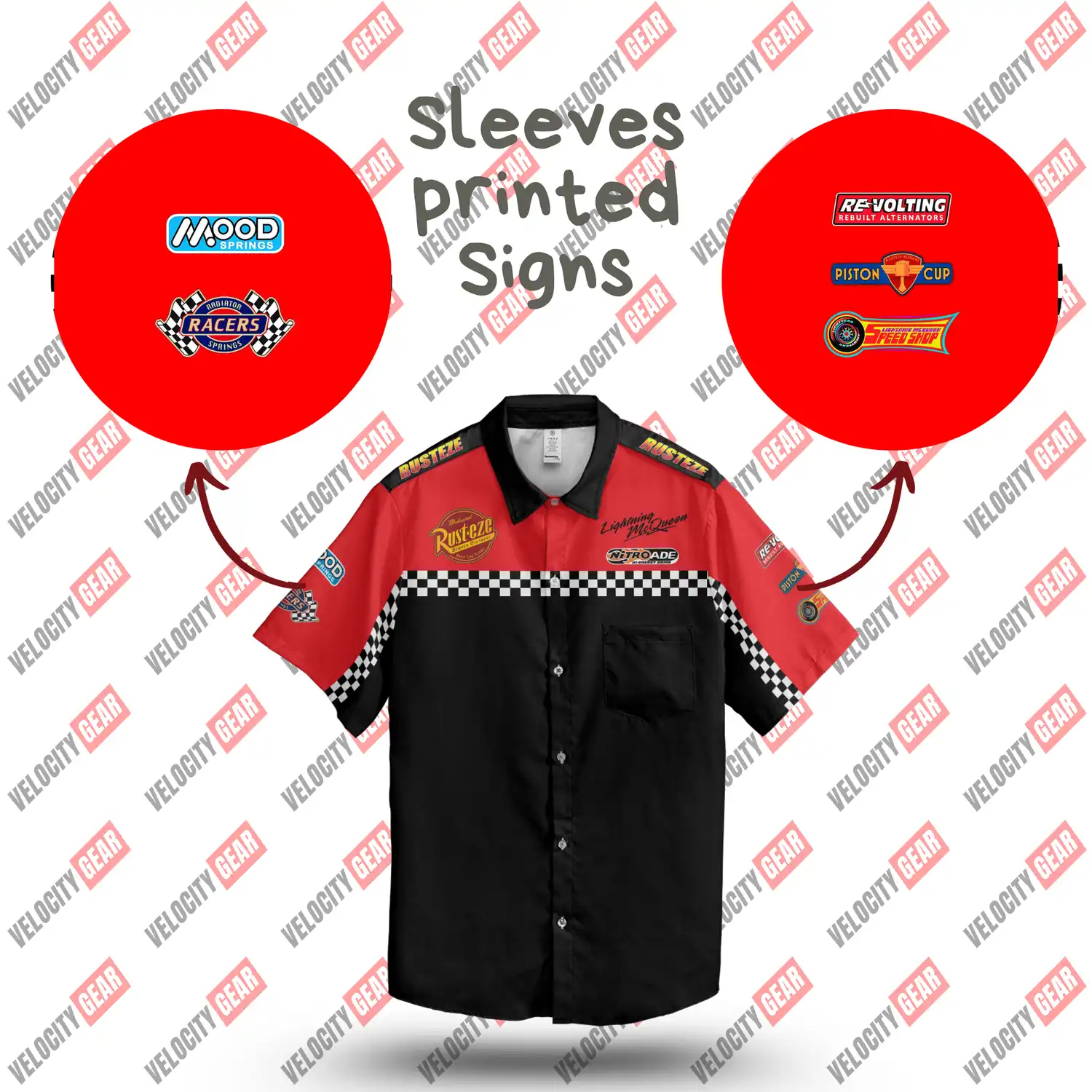 Rust-Eze Lightning Mcqueen pit crew inspired button-down lightweight shirt gallery 2