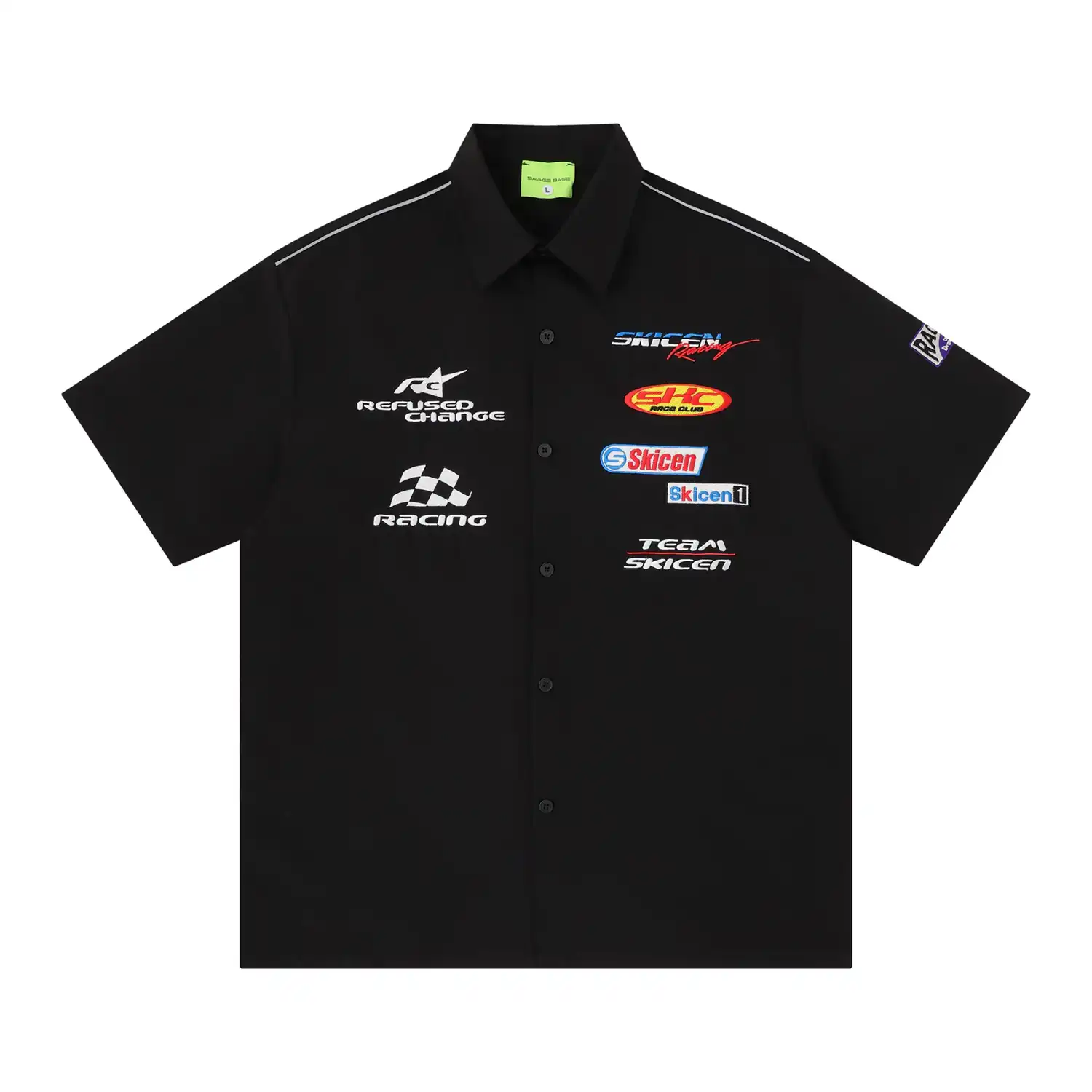 Racing Multi-Label Embroidered Short Sleeve Shirt – Loose Fit Letter Print Casual Top for Men