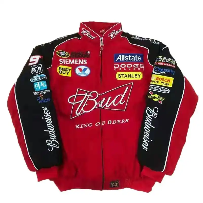Budweiser Racing Casual Jacket – Retro Full Embroidery Motorcycle Suit