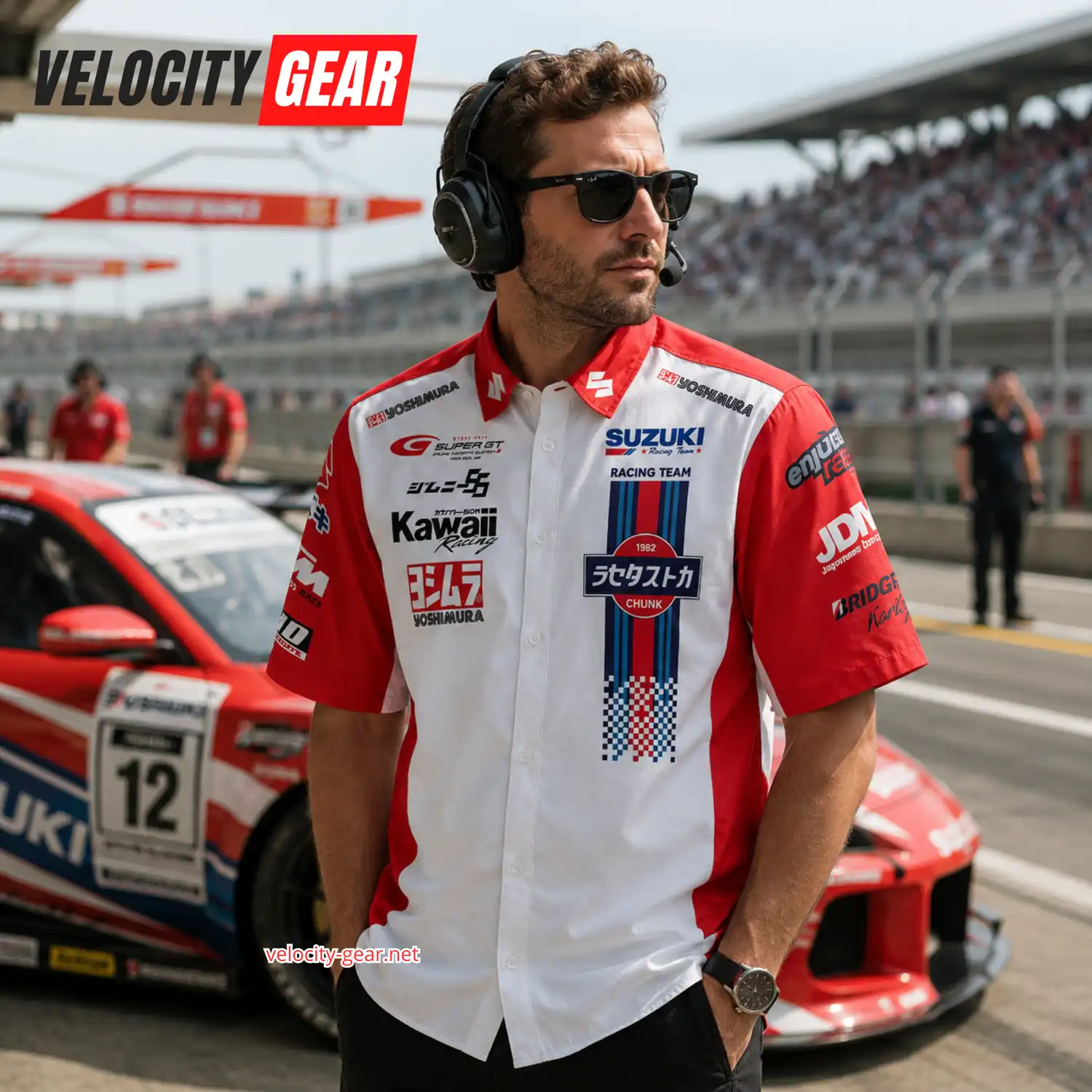 Suzuki Racing Pit Crew Inspired Short Sleeve Button Shirt – Lightweight Mechanic Top