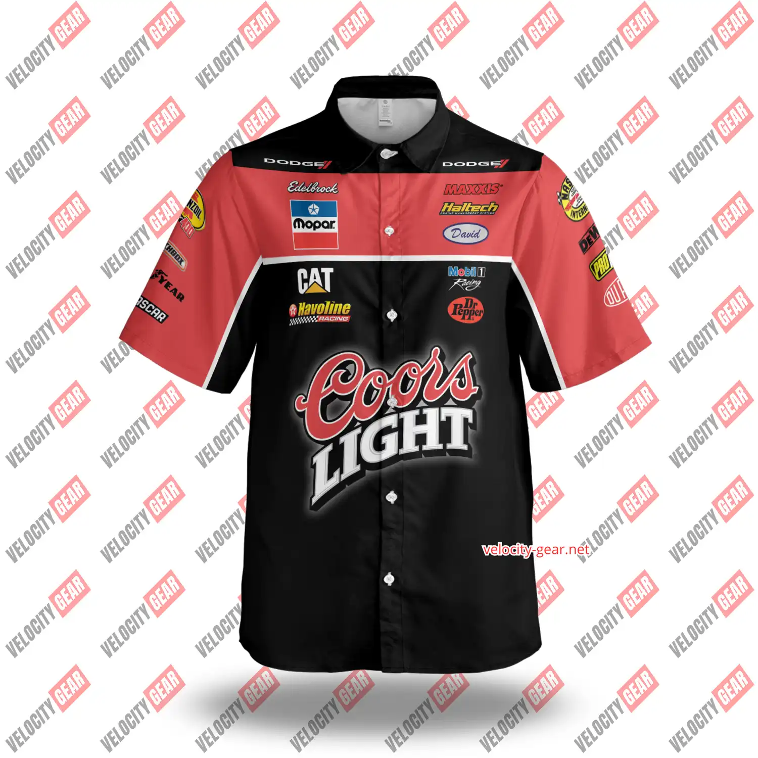 Custom Chrysler Racing Pit Crew Shirt – Coors Light Sponsor – Black & Red Button Down