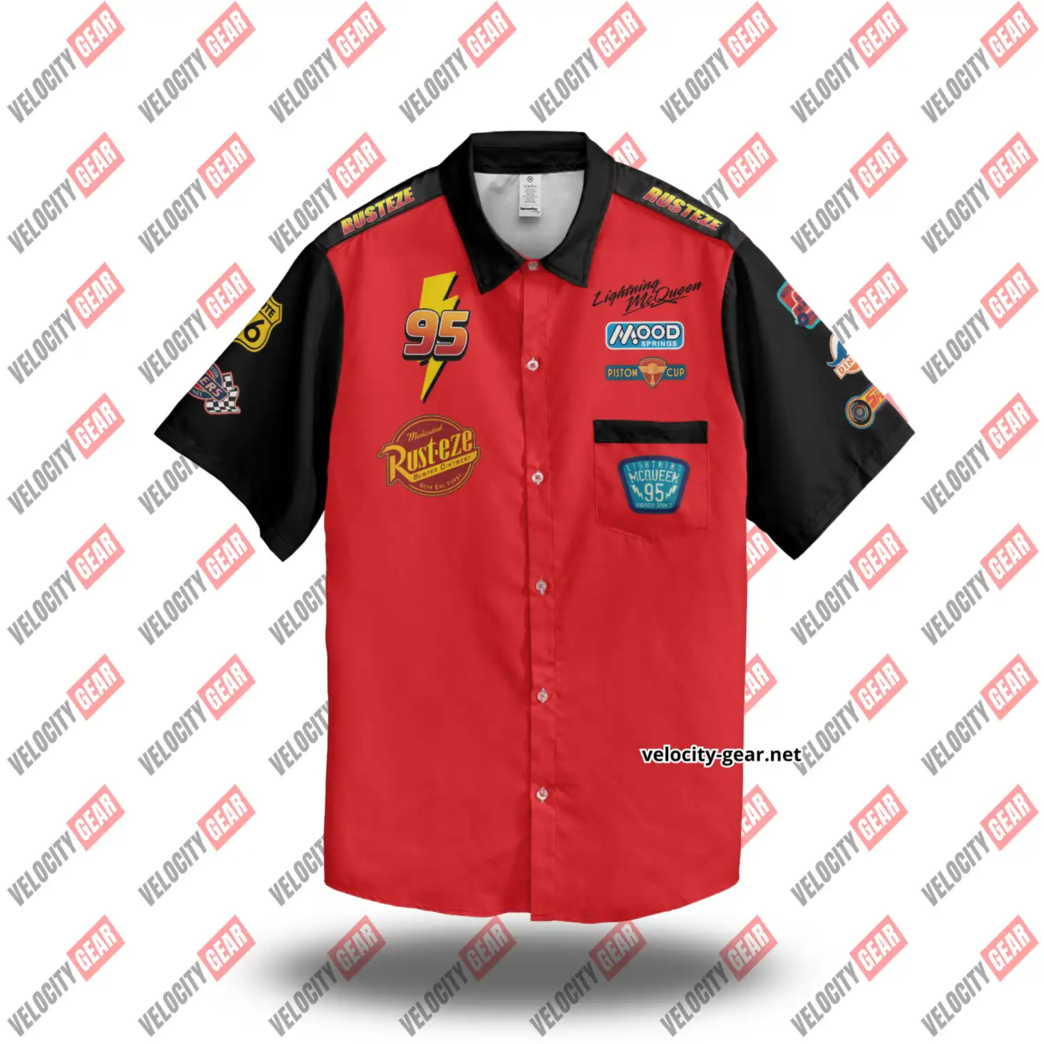 Lightning McQueen Men's Vintage Racing Mechanic Shirt – Retro Red Pit Crew Garage Button Up